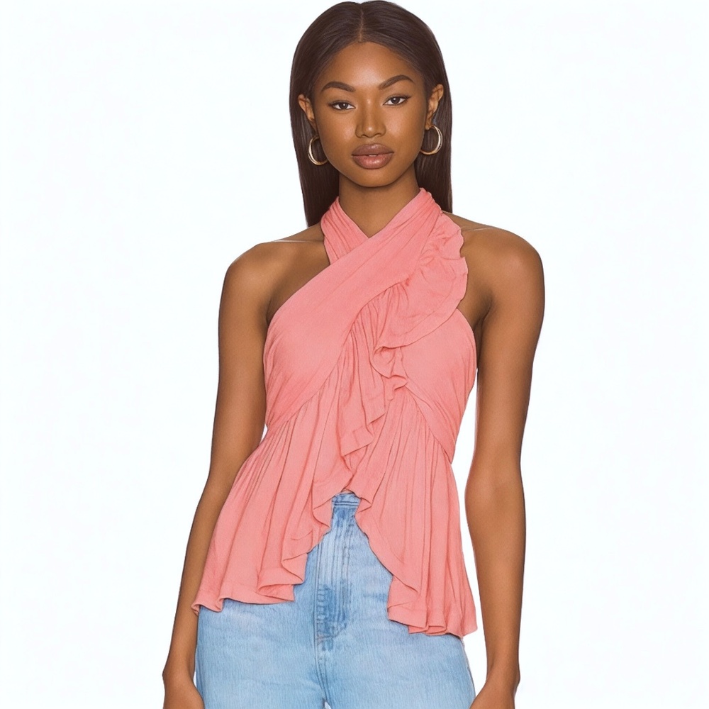 Do+Be Pink Ruffle Trim Halter Top Size L